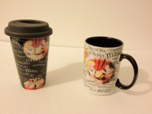 Parques de Disney exclusivo Alicia en el país de las maravillas personajes citas taza de café y vaso juego de 2