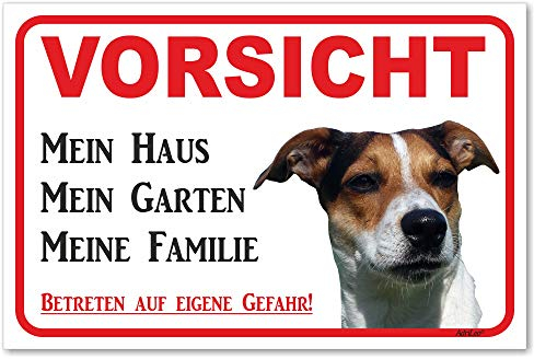 AdriLeo Schild - Vorsicht Jack Russell Terrier - Mein Haus - (15x20cm) / Achtung Hund Wachhund robust langlebig UV-beständig wetterfestes Warnschild