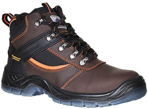 Portwest FW69 Steel Leather Hiker Boot Water Resistant Upper Back Pull-Tab | Brown, 11, S3 EN ISO 20345, CE Certified, Anti-Static Footwear, Dual Density Outsole, Lightweight, Durable, Construction