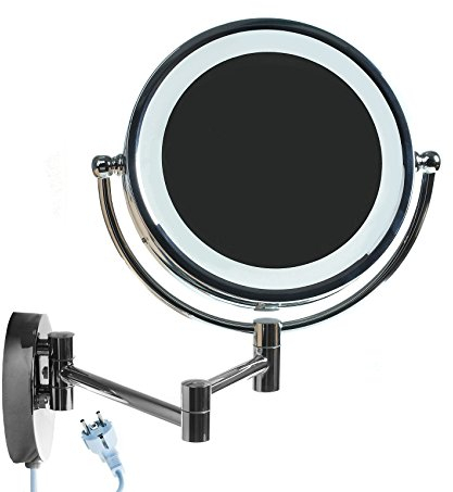 HIMRY LED Wandspiegel KosmetikSpiegel 8,5 Zoll, 7X Vergrößerung, Beleuchteter Kosmetik Spiegel, Make-up, Rasieren, Badezimmer Spiegel Faltbar Verstellbar, Verchromtes Metall, KXD3132-7x