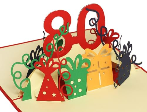 LINPOPUP® 3D Pop-Up Karte 80 Geburtstag, Geburtstagskarte mit Umschlag, Happy Birthday - Gutscheinkarte zum Geburtstag, Geschenk für Freundin, Frau, Oma, N203