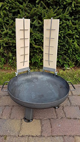 Czaja Feuerschale Ø 55 cm mit 2 er Set Flammlachsbrettern 2er Set Räucherbrett aus Buchenholz inkl. Edelstahlhalterungen