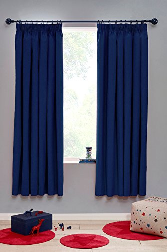 RAYYAN LINEN Thermal Pencil Pleat Blackout Tape Top Pair of Curtains With Free Tiebacks (90 X 90, Royal Blue)