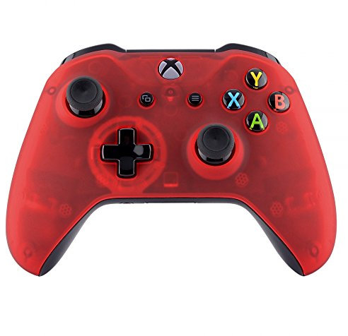 eXtremeRate Carcasa Transparente para Xbox One S X Mando Funda Delantera Protectora de la Placa Frontal Cubierta Tacto Suave Shell Antideslizante para Xbox One X S Control-Model 1708 (Rojo)