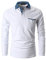GHYUGR Men's Long Sleeve Polos Casual Tops Denim Splice Golf T-Shirt Poloshirts,White,L
