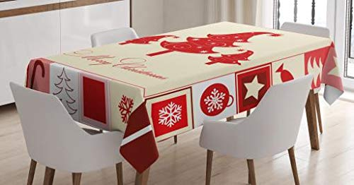 ABAKUHAUS Natale Tovaglia, Alberi Candy Stars, Rettangolare per Sala da Pranzo e Cucina, 140 cm x 200 cm, Vermilion Rosa Pallido