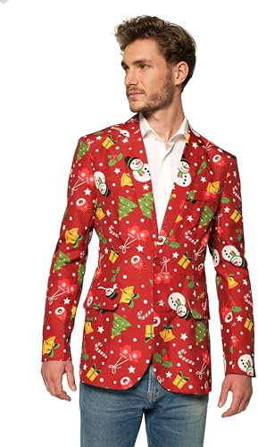 Suitmeister Weihnachtsblazer für Herren - Festive Holiday Light Up Weihnachten Jacket - Rot mit Aufdruck