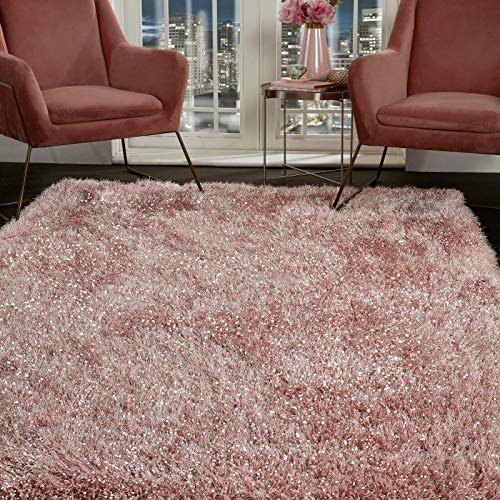 viceroy bedding SHAGGY RUG Super Plush Extra Large Rugs Living Room with SHIMMERING SPARKLE GLITTER STRANDS Fluffy 55mm Thick Pile Height Modern Area Rugs - (Blush Pink, 60cm x 110cm (2ft x 3.6ft))