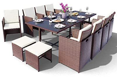 Swing & Harmonie Sitzgruppe Garten - Rattanmöbel Outdoor - Robuste Gartenmöbel - Hochwertige Gartengarnitur - Garten-Essgruppe - Outdoormöbel - Esstisch (13-Teilig, braun)