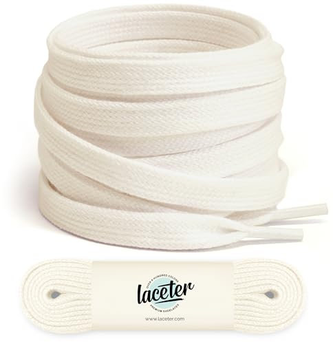 Laceter Lacci Piatte per Scarpe da Ginnastica, Sneakers e Stivali - Resistenti e Duraturi, Larghezza 8mm - Disponibili in Diverse Lunghezze e Colori per Uomo, Donna e Bambini - Bianco crema, 120 cm