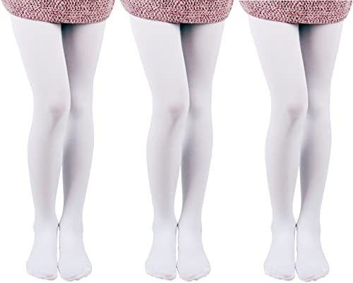 EVERSWE 3-Pack Girls Microfiber Tights Multiple Colors (white, 4-6)
