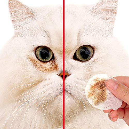 Fewao 100Pcs Eye Tear Stain Remover Wipes for Cats & Dogs Safe and Effective Cleansing Pads Natural Plant Wet Cotton Pet Wipes