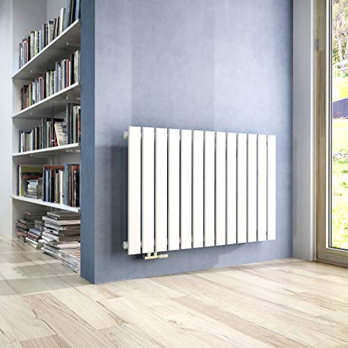 Heilmetz® Heizkörper Flach 630 x 1000 mm Weiß Design Paneelheizkörper mit Seitenanschluss Einreihig Horizontal Badheizkörper