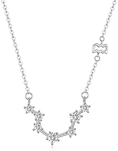 Sterling Silber Wassermann Sternzeichen Halskette Sternbild Anhänger, 12 Horoskop Zeichen Jan-Feb Geburtstagsgeschenke für Frauen Männer Mädchen, Sternbild Sternzeichen Schmuck Halskette Kette 18