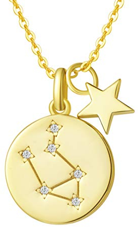 FANCIME Waage Sternzeichen Kette aus Solide 925 Sterling Silber mit Gold Vergoldet Anhänger Halskette Einfach Minimalistisch Geschenk Schmuck für Damen Mädchen - Verstellbar Kettenlänge: 40 + 5 cm