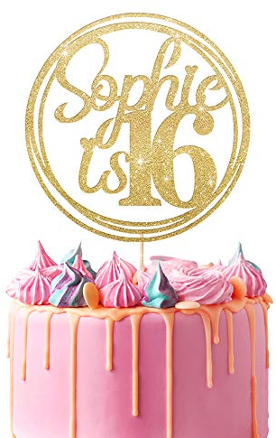 Personalised Birthday Cake Topper | Customized with Any Name Any Age 16 18 21 40 60 Party Cake Decoration | Double Sided Glitter Card | Champagne Gold