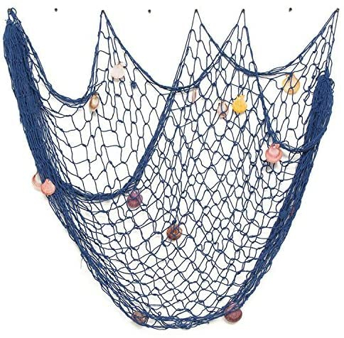 Fischnetz Dekoration, Nautischer Mittelmeer Ozean Strand Stil Foto Hängende Wanddekoration mit Muscheln für Party Home Wohnzimmer Schlafzimmer Wanddekoration (Blau, 1M x 2M)