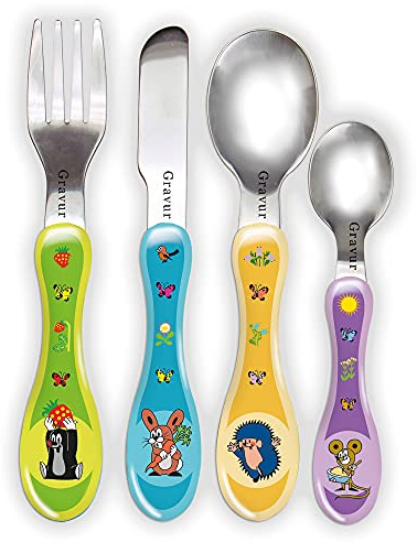 Kinderbesteck der kleine Maulwurf mit eigener Gravur/Namen auf Besteck/Maulwurf mit Blume