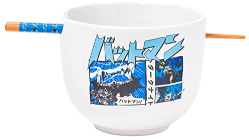 Silver Buffalo DC Comics Batman Japanese Manga Panels Ceramic Ramen Noodle Rice Bowl with Chopsticks, Microwave Safe, 20 Ounces