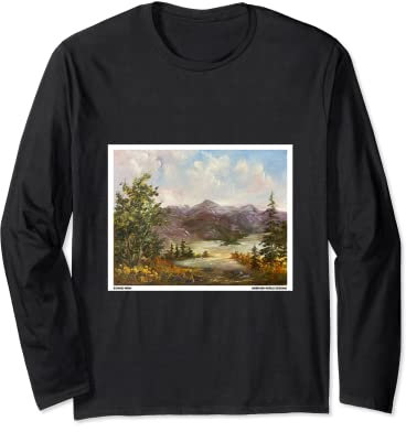 Peinture à l'huile Paysage des montagnes à travers les arbres Manche Longue