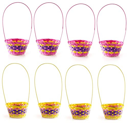 Easter Egg Baskets - 8x Large Egg Baskets, Easter, Yellow Easter Basket, Pink Easter Basket - Easter Egg Hunt Accessory Set