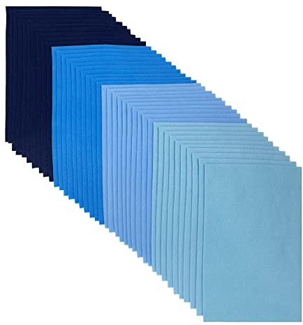 Farbige Filz, 1,4 mm Stark Filzstoff, 20 x 30 cm Weicher Bastelfilz zum Basteln, 40 Stück Filzblätter für Handarbeit DIY-Nähprojekt (blaue Serie)