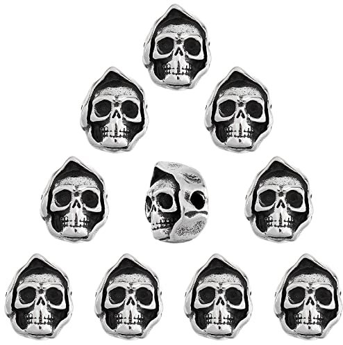 DICOSMETIC 10 Stück Totenkopf Abstandsperlen Aus Edelstahl Mit Halloween Motiven Lose Perlen Großes Loch Vintage Boho Totenkopf Metallperlen Zubehör Für Schmuckherstellung Bohrung: 2mm