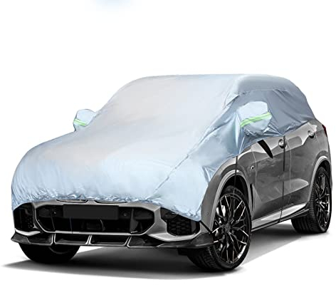 Hälfte Halbgarage Autoabdeckung, 210D Oxford Auto Abdeckplane Halbe Autoabdeckung, Wasserdicht Staubdicht Sonnenschutz Wetterfest, mit Haken und Riemen Passend Für Die Meisten Autos, SUVs (SUV)