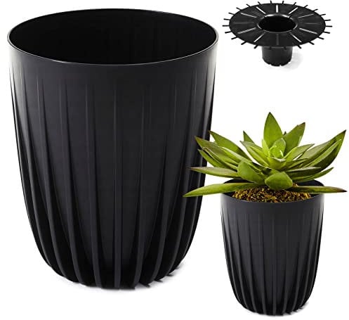 Konzept 11 - Maceta alta de 19 cm de diámetro, maceta grande para exteriores, balcón, maceta con inserto negro, maceta de palmera