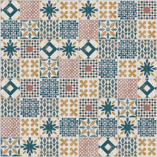 ARTENS - PVC Bodenbelag - Click Vinyl-Fliesen BAHIA - Vinylboden mit Unterlage - INTENSO EXTREM - Zementfliesen Muster - Vielfarbig - L.61cm x B.30,5cm x 5,5mm - 1,49m²/8 Fliesen - Belastungsklasse 33