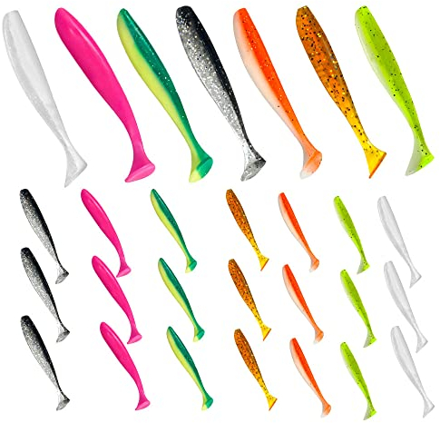 Senvenelec esche per pesci artificiali, esche per pesci in silicone morbido biomimetico, esche per pesci lombrichi e esche per pesci in plastica ecologica e verde simulata altamente attraente -28Pcs