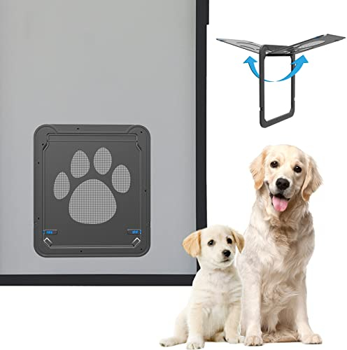 Enjoying Haustierklappe Fliegengitter, Eingang 31 x 36 cm Hundeklappe Fliegengittertür, Magnetische Große Katzentür für Fenstertür Schiebetüren, Verriegelbar, Schwarz