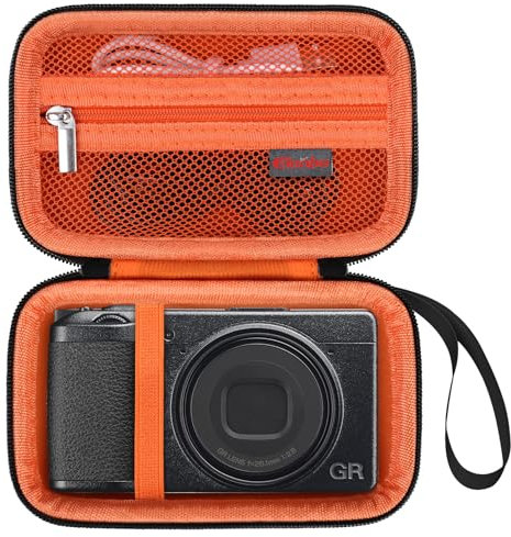 Elonbo Carrying Case for Canon PowerShot V1/ Ricoh GR III HDF/GR IIIx/GR III/GR II/GR Digital Camera, Compact Camera Travel Storage Cover Bag Organizer Holder, Black+ Orange