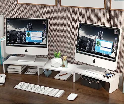 Wbeian Dual Monitor Stand for 2 Monitors, 3 Shelf Adjustable Length and Angle, PC Laptop Computer Screen Riser Max 1175mm Length, Home Office Supplies, Desk Organzier