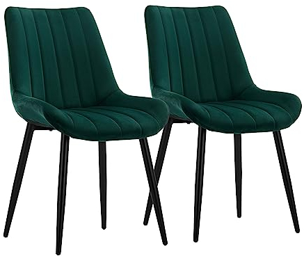 CLIPOP Samt Esszimmerstühle 2er Set Küchenstühle Polsterstuhl Wohnzimmerstuhl Gepolsterte Sessel Sitzfläche mit Rückenlehne und Metallbeine (2er Set, Grün)