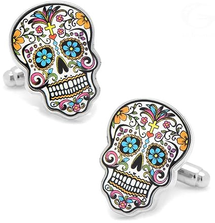 YAHOYA Herren Totenkopf Manschettenknöpfe Qualität Messing Material Muti-Farbe Tag der Toten Manschettenknöpfe
