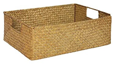 BEIJIALY Bacs de Rangement en Osier Tissé Plat, Panier de Rangement en Rotin, Panier de Rangement en Paille D'algues Fait à la Main, Paniers Rectangulaires Tissés avec Poignée pour la Maison,(M)