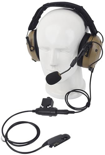 Pdflie Noise Cancelling Sound Pick Up Boom Mic Headphone Army Communication Headset with Tactical U94 Ptt for Motorola ht750 ht1250 gp328 Radio Walkie Talkie(Desert Tan,NATO US Military Wired)