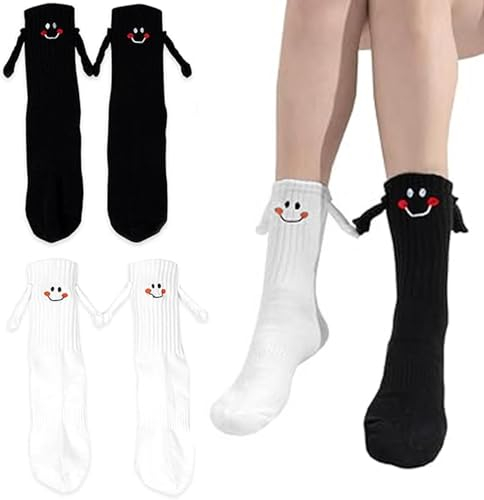 KUIZHEN Magnetische Socken, Hand in Hand Socken 2 Paare - Magnet Socken 3D Puppe Paar Socken Unisex Lustiges Paar Halten Hände Socke für Paar