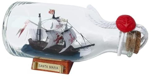 FLADO Modello di Barca Santa Maria in Bottiglia, Nave in Bottiglia di Vetro, Regali di Compleanno di Natale, Decorazione della Camera dei Bambini (12 * 5,5 * 7,5 cm)