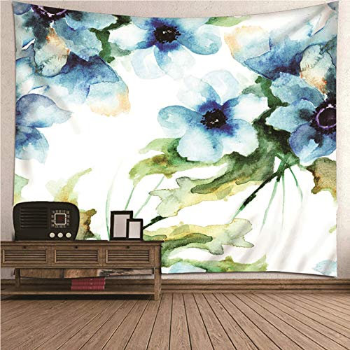 CEVAN Wandteppich Fantasy Wanddekoration Dachschräge Blumen Wandbehang Asiatisch Tapisserie Kit Kunst Dekorationen Decke Wandbehang Stoff Blau Weiss 100x70cm