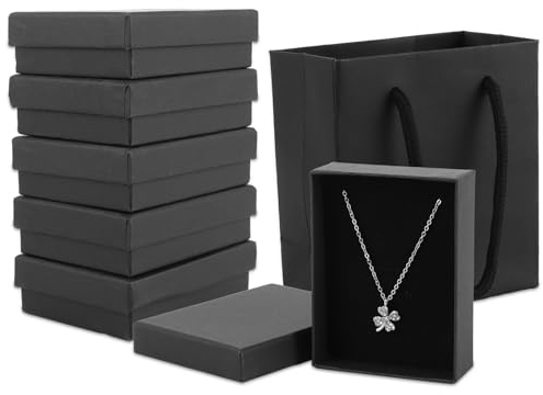 MUXHEL 24er-Set 5 x 8 x 3cm Klein Kraft Pappschachteln mit 24 Stück Kartonbeutel, Kraftpapier Schmuckschatulle mit Deckel, kleine Geschenkbox mit Kraftpapiertasche