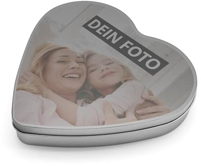 PhotoFancy® - Personalisierte Herzdose mit Foto - Blechdose in Herzform mit eigenem Motiv selbst gestalten
