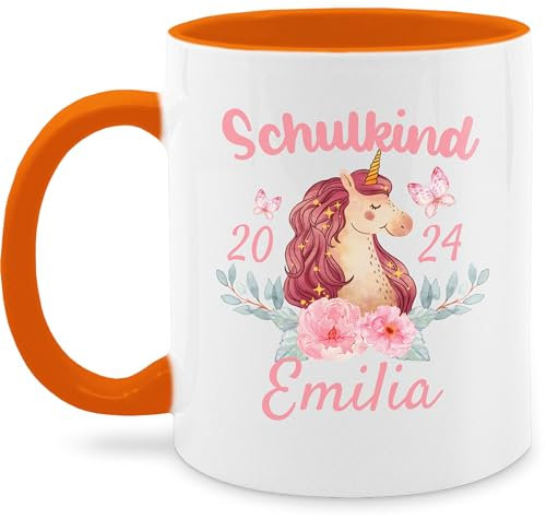 Tasse Tassen 325ml - Einschulung Schulanfang - Schulkind Einhorn 2025-325 ml - Orange - geschenke für erstklässler mädchen personalisierte einschulungsgeschenke schulanfänger grundschule
