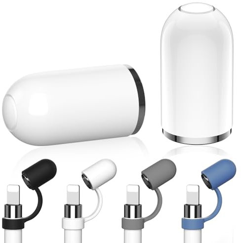 ACAGET Pencil Kappe für Apple Pencil 1. Generation(2 Stück Weiß Kappe + 4 Stück Kappenhalter)iPencil Magnetische Ersatzkappe und Silikon Cap Anti-Lost Ersatzkappe Zubehör für Apple Pencil 1 Generation