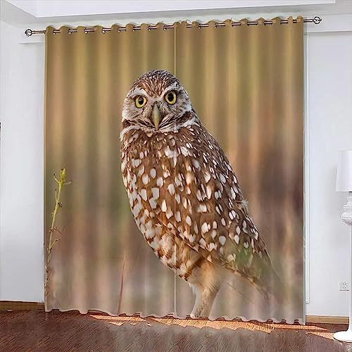 Undurchsichtig Gardine Tierische Eule 3D-Digitaldruckvorhänge Für Balkontür Mit Ösen 2Er Set Schlaufenvorhang Wohnzimmer Schlafzimmer Kinderzimmer E