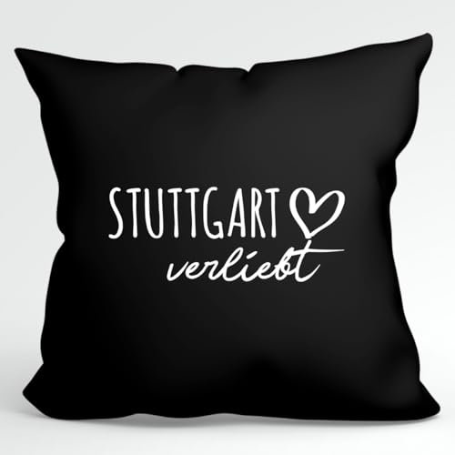 Huuraa Kissenbezug Stuttgart verliebt Geschenk 40x40cm Black Baumwolle Stuttgart Präsent