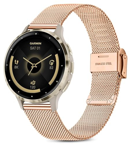 Issinlky Metall Armband für Garmin Vivoactive 4S/Venu 2S/Venu 3S/Vivomove 3S, 18 mm Edelstahl Armband für Fossil Damen Gen 6/5E/Q Venture HR Gen 4/3