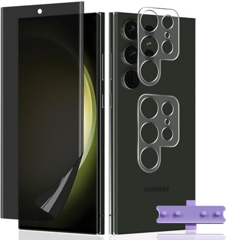 Teenrpov 1+2 Pièces Protection Écran pour Samsung Galaxy S23 Ultra Anti-Espion TPU [Pas Verre] + Caméra Verre Trempé, Anti-Rayure Anti-Spy Privacy Film Protecteur D'écran pour Galaxy S23 Ultra