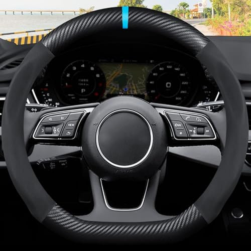 lenkradbezug für VW Polo 6 (VI) AW I 2017-2024, lenkradbezug Leder,Auto lenkradbezug,Anti-rutsch Atmungsaktives Lenkradbezug,Atmungsaktiv Auto Lenkrad Schutzhülle,D-Type-Blue